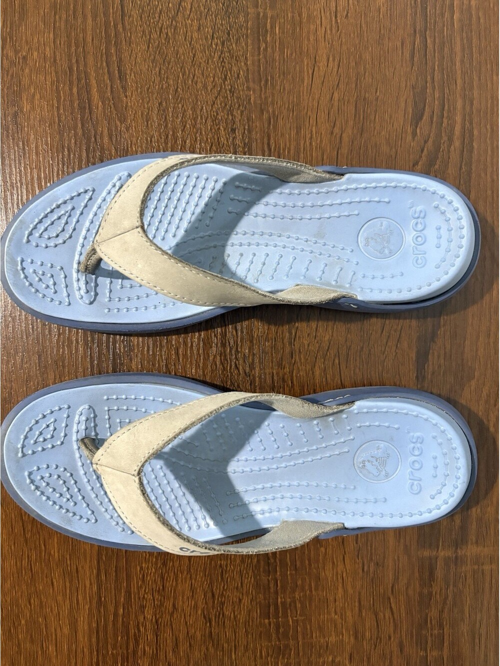 CROCS Blue with Gray Strap Flip Flop Sandals size 8 - Picture 2 of 10